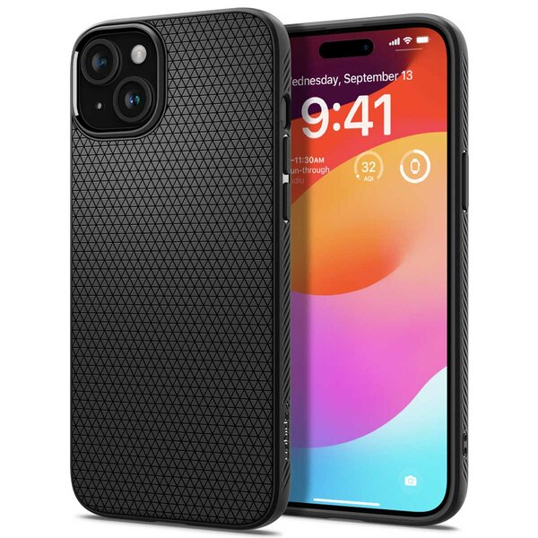 Spigen - Liquid Air Backcover voor Apple iPhone 15 - Matte Black