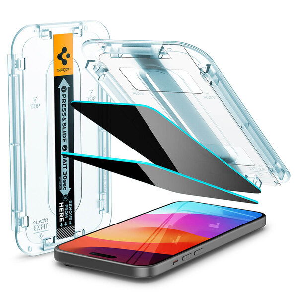 Spigen - GLAStR Privacy EZ Fit Screenprotector + Applicator voor Apple iPhone 15 - Transparent