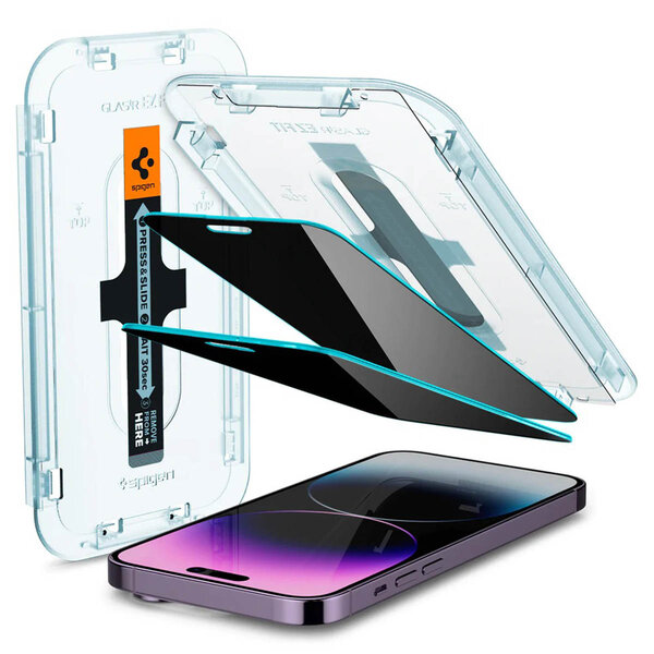 Spigen - GLAStR Privacy EZ Fit Screenprotector + Applicator voor Apple iPhone 14 Pro Max - Transparent
