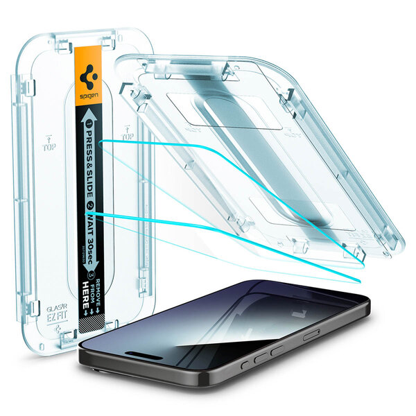 Spigen - GLAStR EZ Fit Screenprotector 2 Pack + Applicator voor Apple iPhone 15 Pro - Transparent