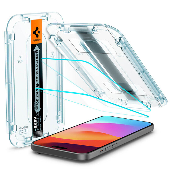 Spigen - GLAStR EZ Fit Screenprotector + Applicator 2-pack voor Apple iPhone 16 / 15 - Transparent