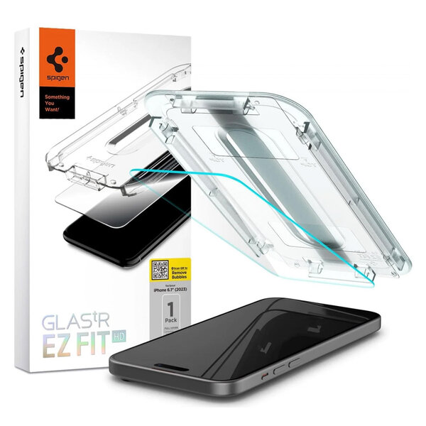 Spigen - EZ Fit Glas.tR met Applicator - 1 pack voor Apple iPhone 15 - Transparent