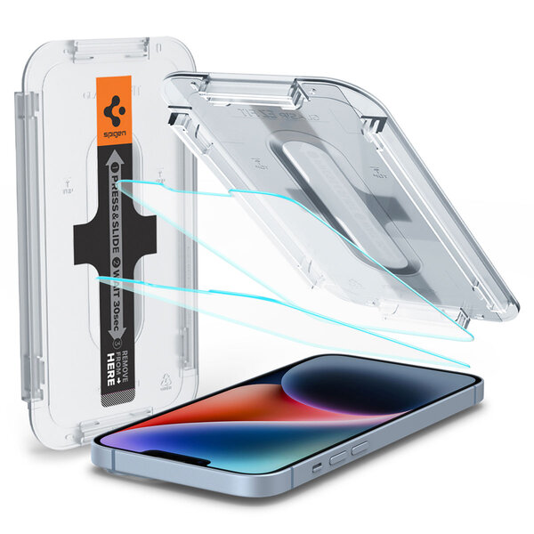 Spigen - EZ Fit Glas.tR met Applicator - 1 pack voor Apple iPhone 13 / 13 Pro / 14 / 16e - Transparent