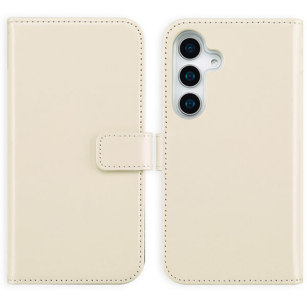 Selencia - Genuine Leather Bookcase voor Samsung Galaxy S25 - Greige