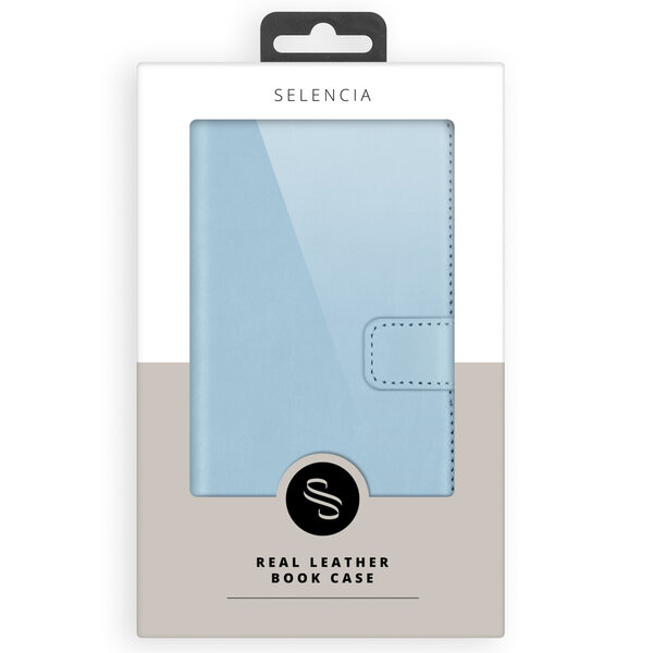 Selencia - Genuine Leather Bookcase voor Samsung Galaxy S24 - Air Blue