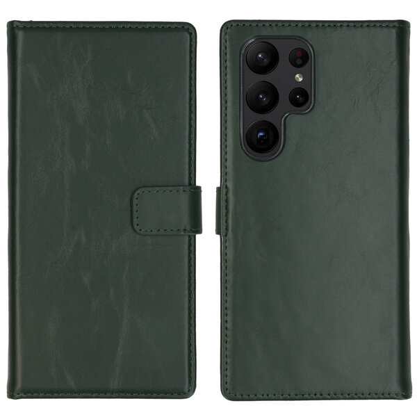 Selencia - Genuine Leather Bookcase voor Samsung Galaxy S23 Ultra - Green
