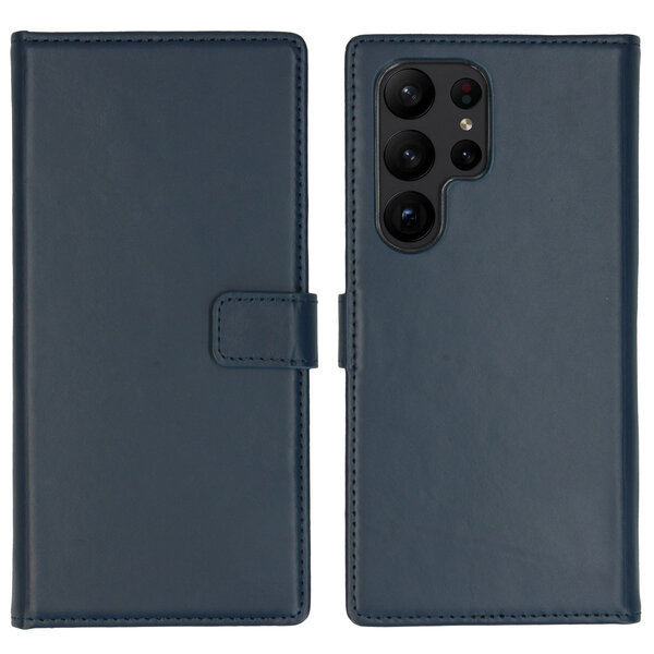 Selencia - Genuine Leather Bookcase voor Samsung Galaxy S23 Ultra - Blue