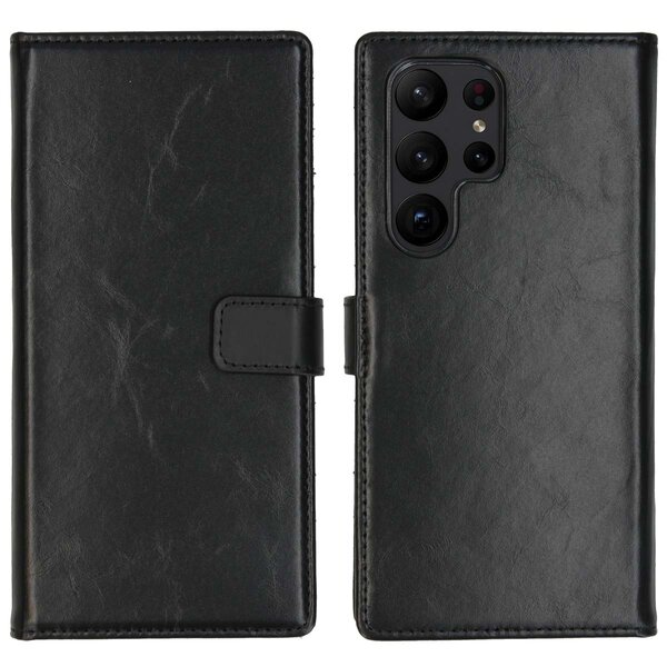 Selencia - Genuine Leather Bookcase voor Samsung Galaxy S23 Ultra - Black