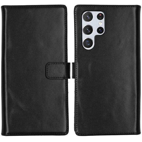 Selencia - Genuine Leather Bookcase voor Samsung Galaxy S22 Ultra - Black