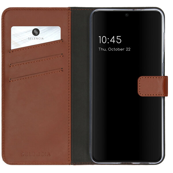 Selencia - Genuine Leather Bookcase voor Samsung Galaxy S21 Plus - Light Brown