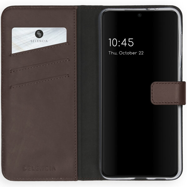 Selencia - Genuine Leather Bookcase voor Samsung Galaxy S21 Plus - Brown