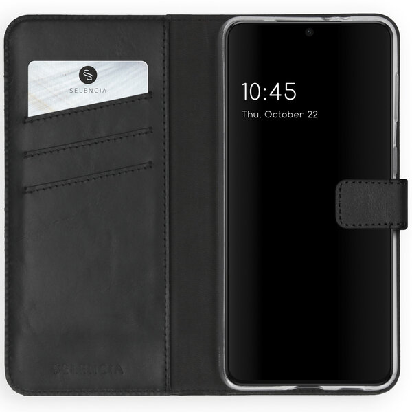 Selencia - Genuine Leather Bookcase voor Samsung Galaxy S21 Plus - Black