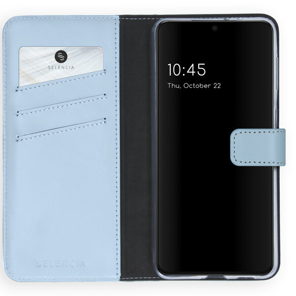 Selencia - Genuine Leather Bookcase voor Samsung Galaxy S21 Plus - Air Blue