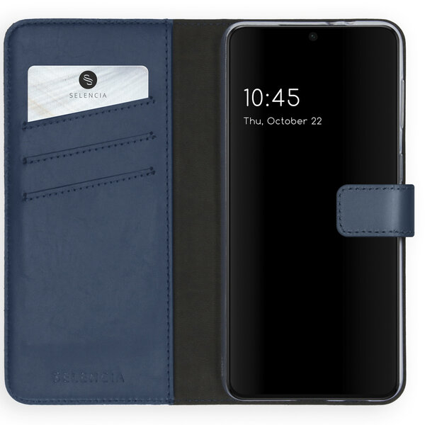 Selencia - Genuine Leather Bookcase voor Samsung Galaxy S21 - Blue