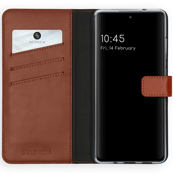 Selencia - Genuine Leather Bookcase voor Samsung Galaxy S20 FE - Light Brown