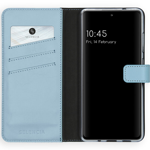 Selencia - Genuine Leather Bookcase voor Samsung Galaxy S20 FE - Air Blue