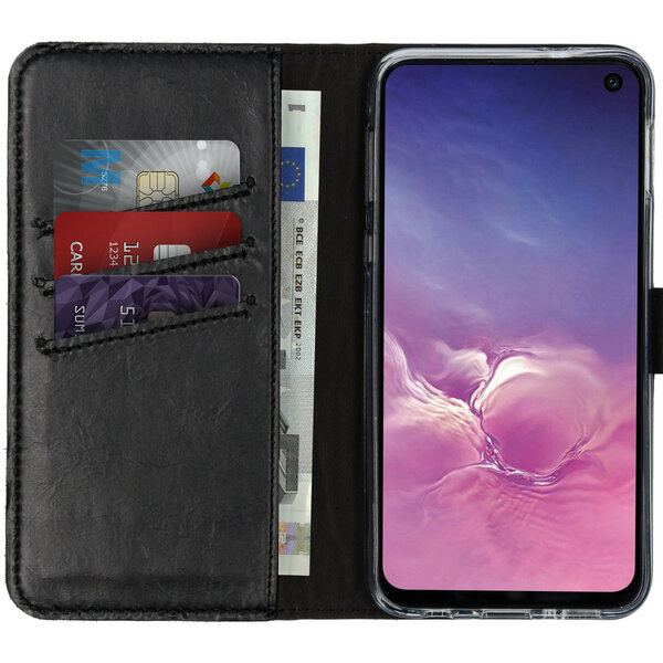 Selencia - Genuine Leather Bookcase voor Samsung Galaxy S10e - Black