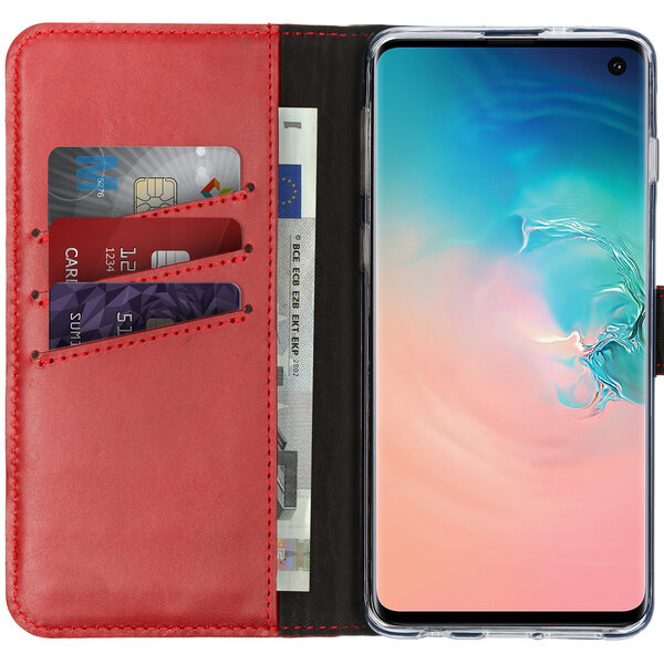 Selencia - Genuine Leather Bookcase voor Samsung Galaxy S10 - Red