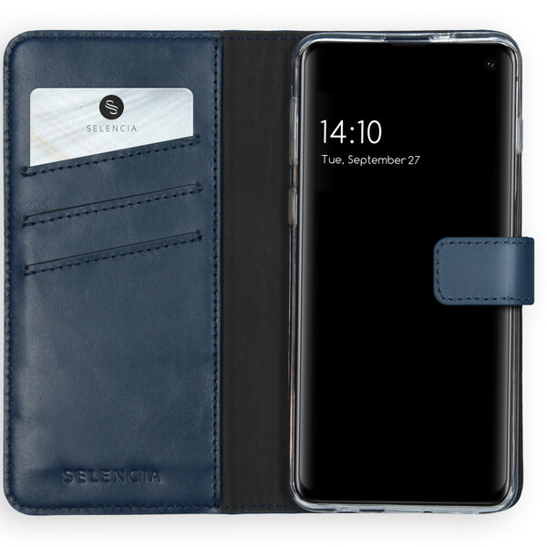 Selencia - Genuine Leather Bookcase voor Samsung Galaxy S10 - Blue