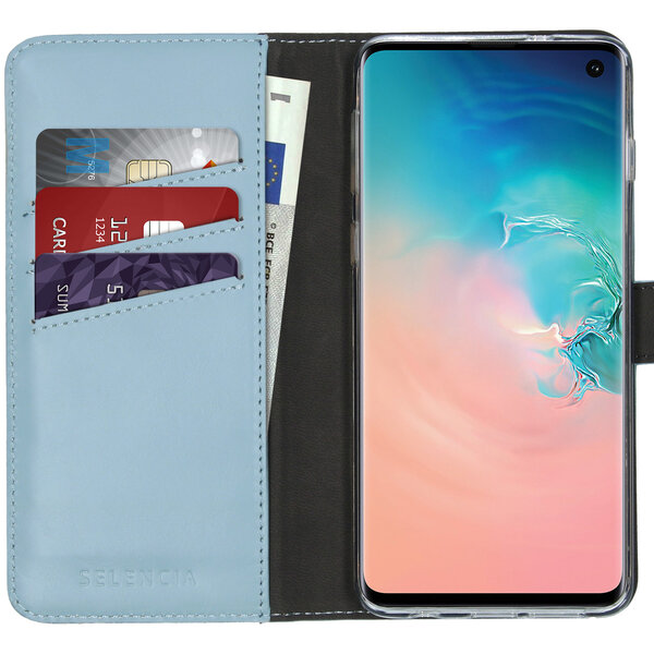 Selencia - Genuine Leather Bookcase voor Samsung Galaxy S10 - Air Blue