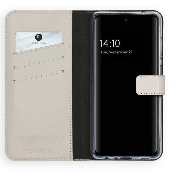 Selencia - Genuine Leather Bookcase voor Samsung Galaxy A72 - Greige