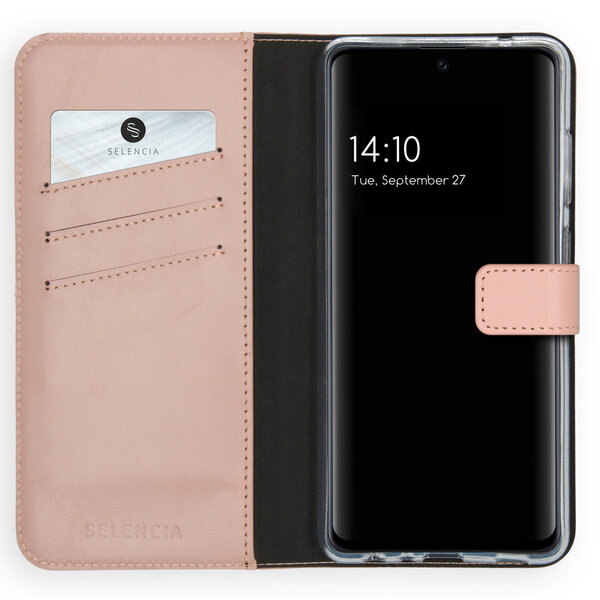 Selencia - Genuine Leather Bookcase voor Samsung Galaxy A72 - Dusty Pink