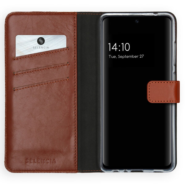Selencia - Genuine Leather Bookcase voor Samsung Galaxy A52(s) (5G/4G) - Light Brown