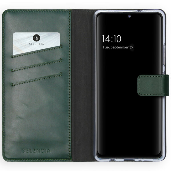 Selencia - Genuine Leather Bookcase voor Samsung Galaxy A42 - Green