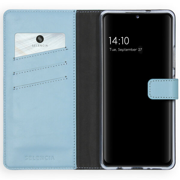 Selencia - Genuine Leather Bookcase voor Samsung Galaxy A42 - Air Blue
