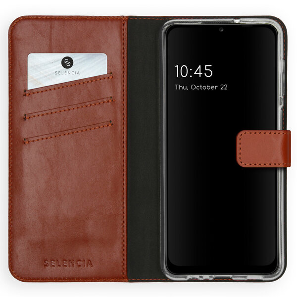 Selencia - Genuine Leather Bookcase voor Samsung Galaxy A12 - Light Brown