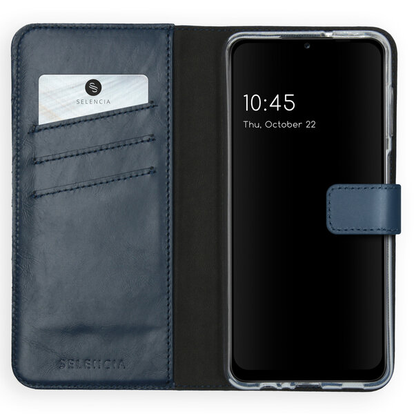 Selencia - Genuine Leather Bookcase voor Samsung Galaxy A12 - Blue