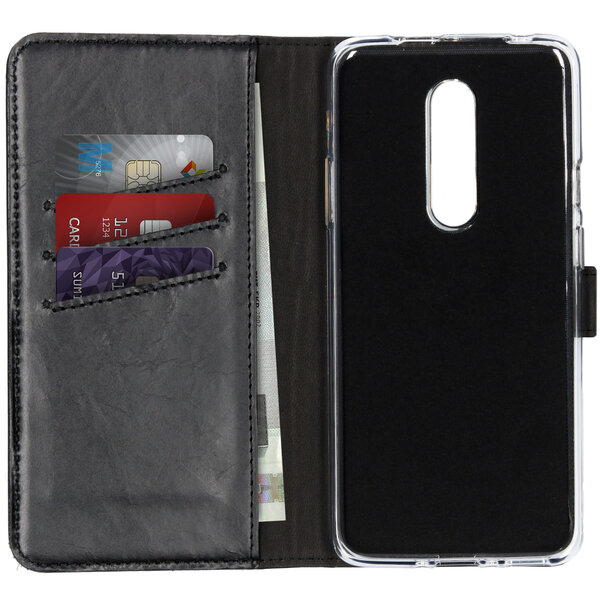 Selencia - Genuine Leather Bookcase voor OnePlus 7 Pro - Black