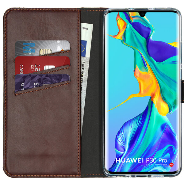 Selencia - Genuine Leather Bookcase voor Huawei P30 Pro - Brown