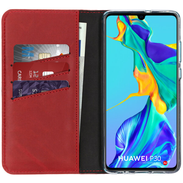 Selencia - Genuine Leather Bookcase voor Huawei P30 - Red