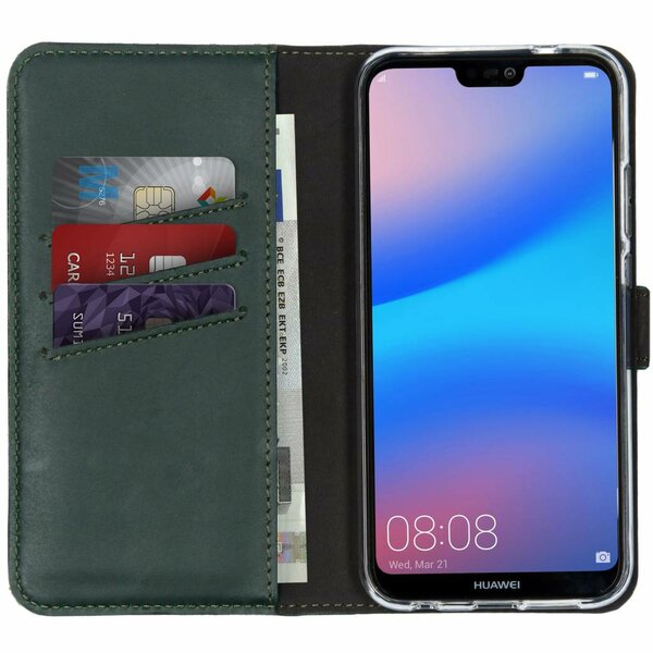 Selencia - Genuine Leather Bookcase voor Huawei P20 Lite - Green