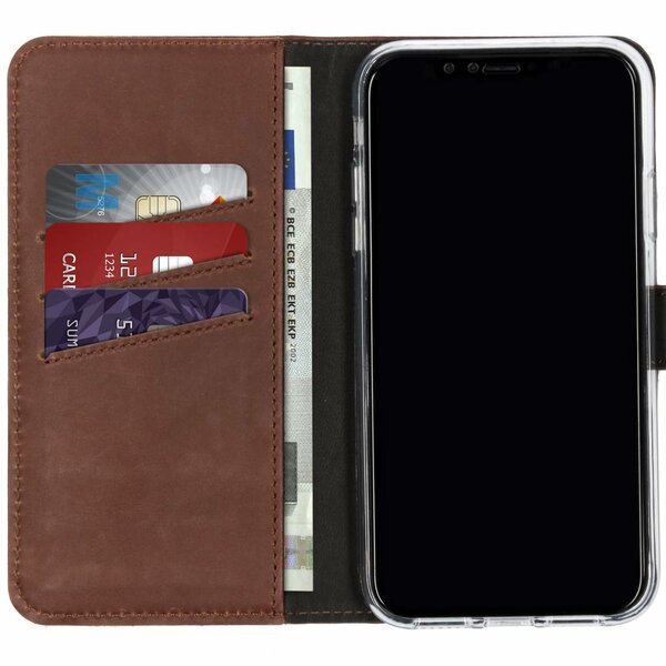 Selencia - Genuine Leather Bookcase pour Apple iPhone Xr - Dark Brown