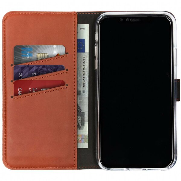 Selencia - Genuine Leather Bookcase voor Apple iPhone Xr - Brown
