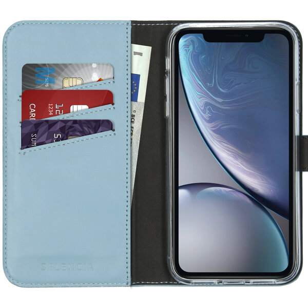 Selencia - Genuine Leather Bookcase voor Apple iPhone Xr - Air Blue