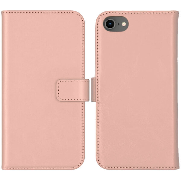 Selencia - Genuine Leather Bookcase voor Apple iPhone SE (2022 / 2020) / 8 / 7 / 6(s) - Dusty Pink