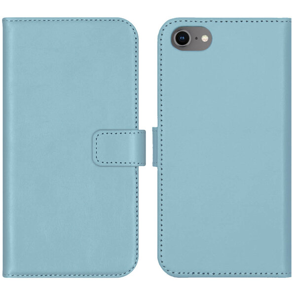 Selencia - Genuine Leather Bookcase voor Apple iPhone SE (2022 / 2020) / 8 / 7 / 6(s) - Air Blue
