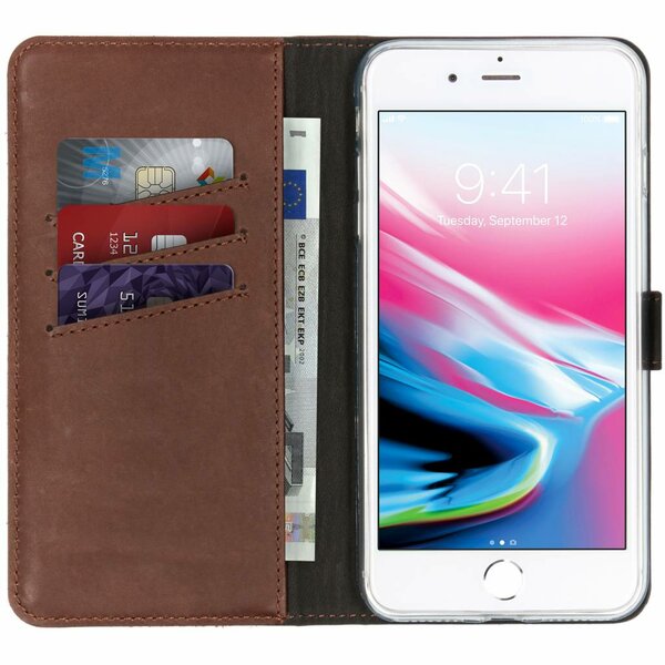 Selencia - Genuine Leather Bookcase voor Apple iPhone 8 Plus / 7 Plus - Brown