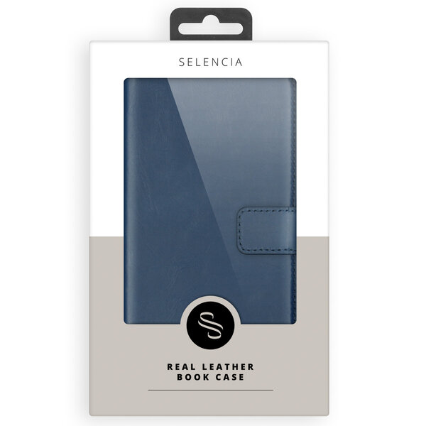Selencia - Genuine Leather Bookcase voor Apple iPhone 16 - Blue