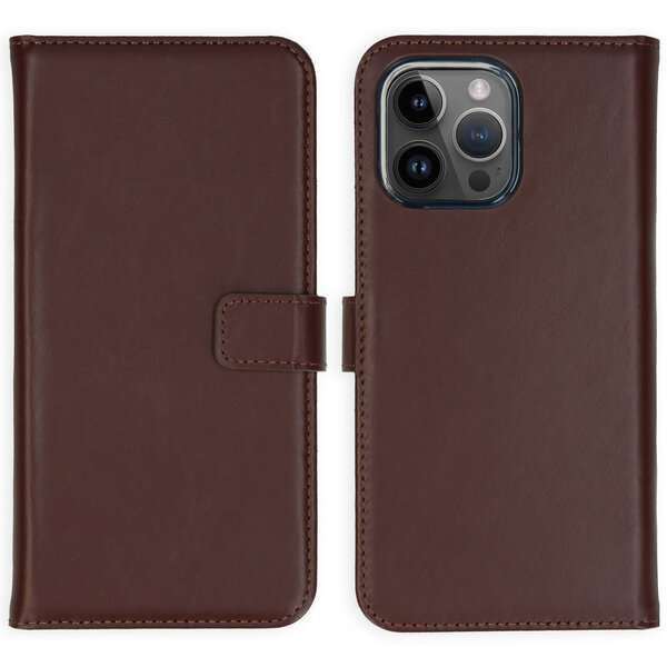 Selencia - Genuine Leather Bookcase voor Apple iPhone 15 Pro Max - Brown