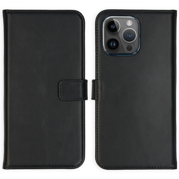Selencia - Genuine Leather Bookcase voor Apple iPhone 15 Pro Max - Black