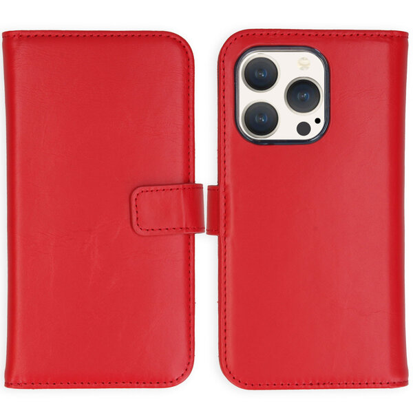 Selencia - Genuine Leather Bookcase voor Apple iPhone 15 Pro - Red