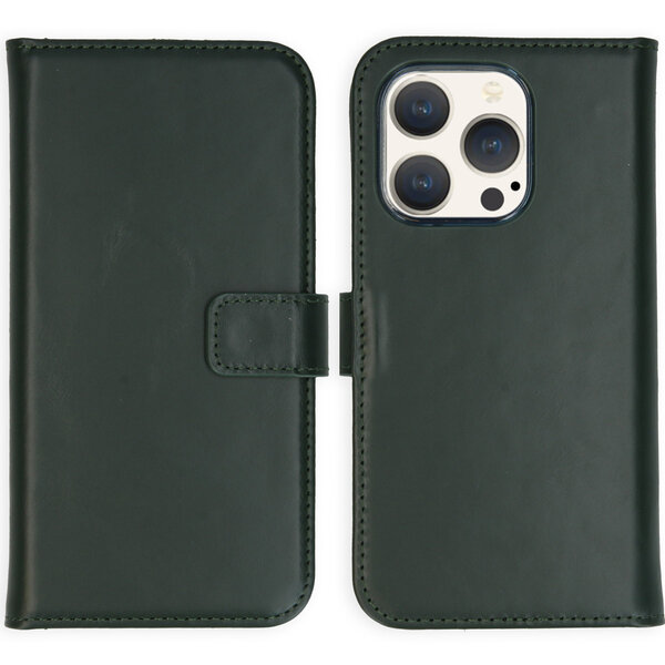 Selencia - Genuine Leather Bookcase voor Apple iPhone 15 Pro - Green