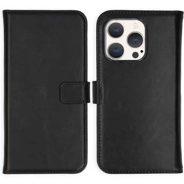 Selencia - Genuine Leather Bookcase voor Apple iPhone 15 Pro - Black