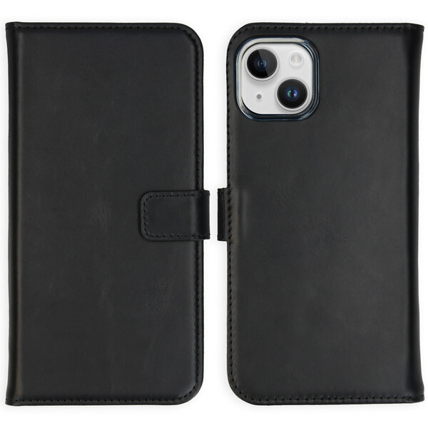 Selencia - Genuine Leather Bookcase pour Apple iPhone 15 Plus - Black