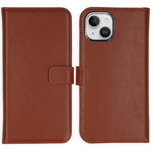 Selencia - Genuine Leather Bookcase voor Apple iPhone 15 - Light Brown