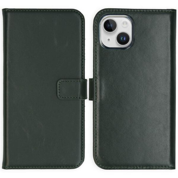 Selencia - Genuine Leather Bookcase voor Apple iPhone 15 - Green
